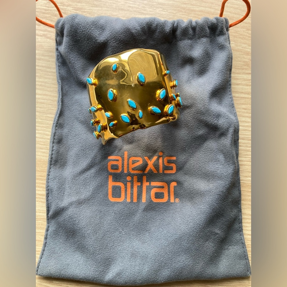 RARE Alexis Bittar gold plated turquoise cuff bracelet